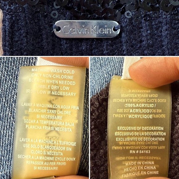 Calvin Klein Black Sequin Knit Loop Scarf Collar Elegant Accessory Evening Glam - Picture 6 of 14